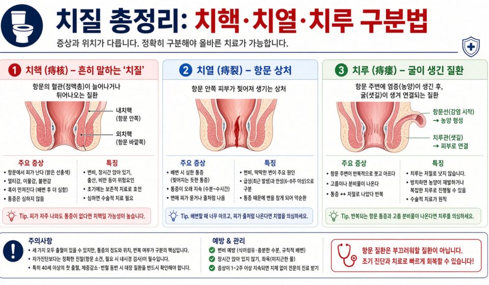 치질 총정리: 치핵·치열·치루 구분법