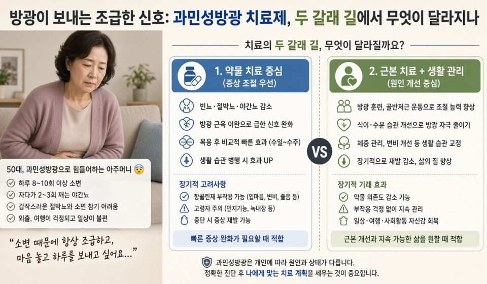 방광이 보내는 조급한 신호: 과민성방광 치료제, 두 갈래 길에서 무엇이 달라지나