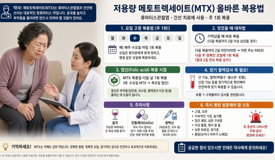 일주일에 한 번, 그 한 줄이 생명을 가릅니다 — 메토트렉세이트(MTX) 주 1회 복용의 모든 것