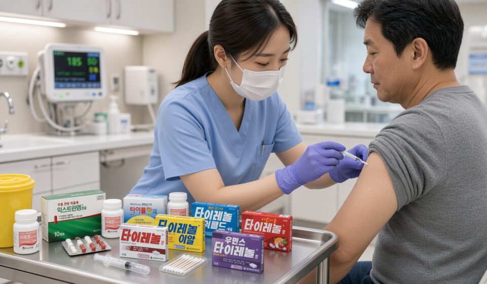 병원에서 독감예방 접종하는 장면