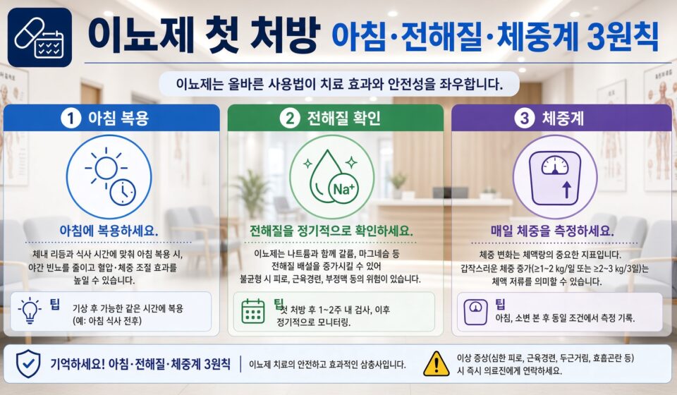 이뇨제 첫 처방, 아침·전해질·체중계 3원칙